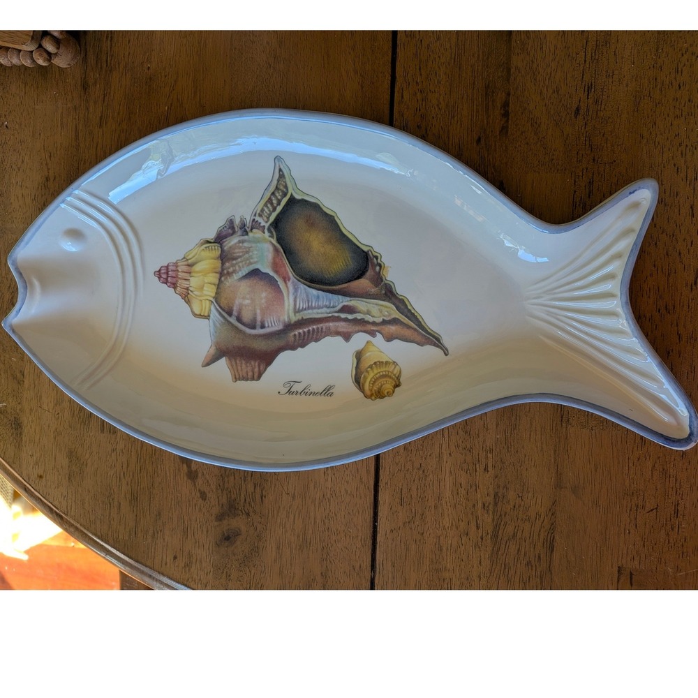 Ceramica Due Torri Italy Fish Platter Turbinella Shell Beach Coastal nautical